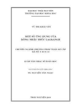 Luận văn Một số ứng dụng của đồng nhất thức lagrange