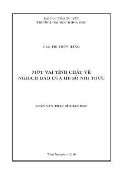 Luận văn Một vài tính chất về nghịch đảo của hệ số nhị thức