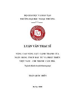 Luận văn Nâng cao năng lực cạnh tranh của ngân hàng TMCP đầu tư và phát triển Việt Nam – Chi nhánh Cẩm Phả