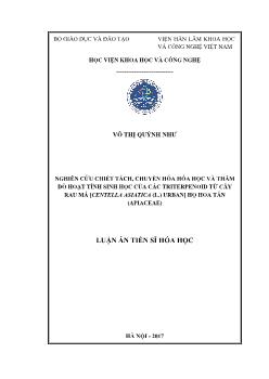 Luận văn Nghiên cứu chiết tách, chuyển hóa hóa học và thăm dõ hoạt tính sinh học của các triterpenoid từ cây rau má [centella asiatica (l.) urban] họ hoa tán (apiaceae)
