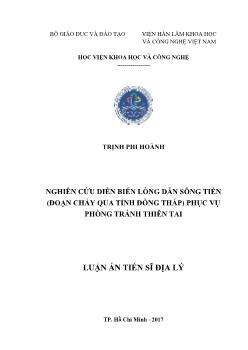 Luận văn Nghiên cứu diễn biến lòng dẫn sông Tiền (đoạn chảy qua tỉnh Đồng Tháp) phục vụ phòng tránh thiên tai