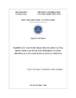 Luận văn Nghiên cứu tạo nước hoạt hóa plasma và ứng dụng nâng cao tỷ lệ nảy mầm hạt và tăng trưởng của xà lách xoăn (lactuca capitata)