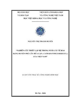 Luận văn Nghiên cứu thiết lập hệ thống nuôi cấy tế bào dạng huyền phù cây dừa cạn ( catharanthus roseus l.) của Việt Nam