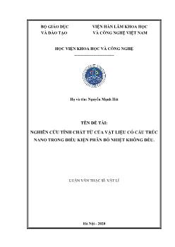 Luận văn Nghiên cứu tính chất từ của vật liệu có cấu trúc nano trong điều kiện phân bố nhiệt không đều