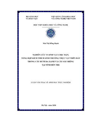 Luận văn Nghiên cứu vi sinh vật chịu mặn, tổng hợp kích thích sinh trưởng thực vật trên đất trồng cây bưởi da xanh và cây sầu riêng tại tỉnh Bến Tre