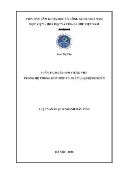 Luận văn Phân tích câu hỏi tiếng việt trong hệ thống đón tiếp và phân loại bệnh nhân