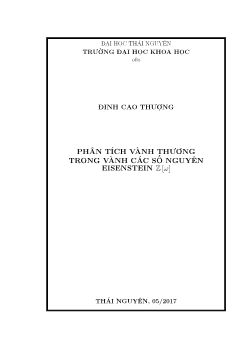 Luận văn Phân tích vành thương trong vành các số nguyên eisenstein z [w]