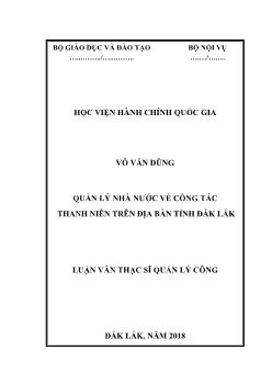 Luận văn Quản lý nhà nước về công tác thanh niên trên địa bàn tỉnh Đắk Lắk