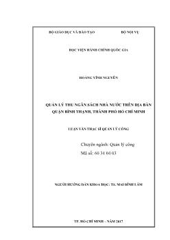 Luận văn Quản lý thu ngân sách nhà nước trên địa bàn quận Bình Thạnh, thành phố Hồ Chí Minh