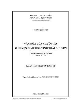 Luận văn Văn hóa của người Tày ở huyện Định Hóa tỉnh Thái Nguyên