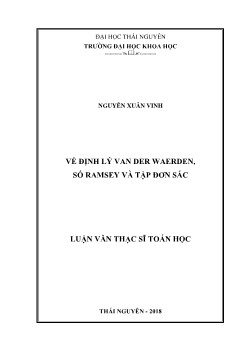 Luận văn Về định lý van der waerden, số ramsey và tập đơn sắc