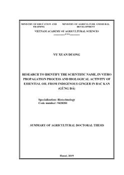 Research to identify the scientific name, in vitro propagation process and biological activity of essential oil from indigenous ginger in Bac Kan (gừng đá)