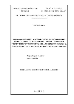 Study on isolation and investigation of antibiotic and cytotoxic activity of secondary compounds from three actinomycetes strains streptomyces g246, g261, g248 collected in some central east Vietnam sea