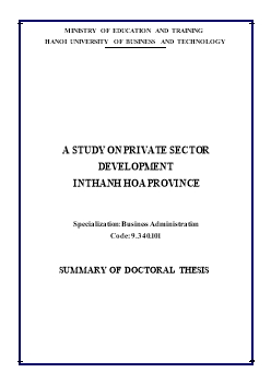 Tóm tắt Luận án A study on private sector development in Thanh Hoa province