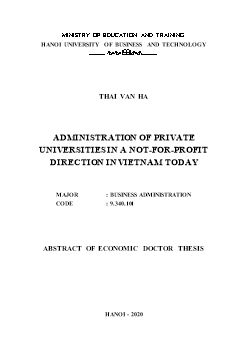 Tóm tắt Luận án Administration of private universities in a not - For - profit direction in Vietnam today