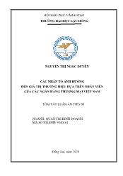 Tóm tắt Luận án Các nhân tố ảnh hưởng đến giá trị thương hiệu dựa trên nhân viên của các ngân hàng thương mại Việt Nam