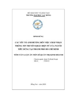 Tóm tắt Luận án Các yếu tố ảnh hưởng đến việc chấp nhận thông tin truyền khẩu điện tử của người tiêu dùng tại thành phố Hồ Chí Minh