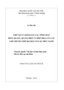 Tóm tắt Luận án Chế tạo và khảo sát các tính chất phát quang, quang điện và điện hóa của các lớp chuyển tiếp dị chất có cấu trúc nanô