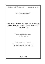 Tóm tắt Luận án Chiến lược “trỗi dậy hòa bình” của Trung Quốc và tác động đến an ninh khu vực Đông Nam Á đầu thế kỉ XXI