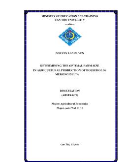 Tóm tắt Luận án Determining the optimal farm size in agricultural production of households Mekong delta