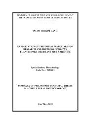 Tóm tắt Luận án Exploitation of the initial materials for research and breeding of brown planthopper resistant rice varieties