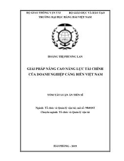 Tóm tắt Luận án Giải pháp nâng cao năng lực tài chính của doanh nghiệp cảng biển Việt Nam