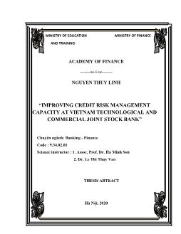 Tóm tắt Luận án Improving credit risk management capacity at Vietnam technological and commercial joint stock bank