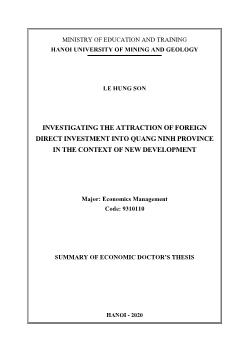 Tóm tắt Luận án Investigating the attraction of foreign direct investment into Quang Ninh province in the context of new development