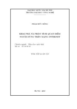 Tóm tắt Luận án Khai phá và phân tích quan điểm người dùng trên mạng internet