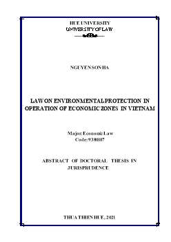 Tóm tắt Luận án Law on environmental protection in operation of economic zones in Vietnam