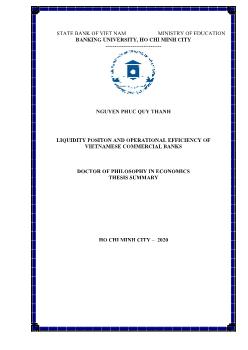 Tóm tắt Luận án Liquidity positon and operational efficiency of Vietnamese commercial banks