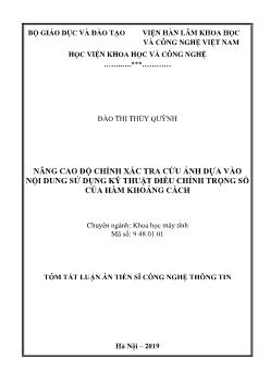 Tóm tắt Luận án Nâng cao độ chính xác tra cứu ảnh dựa vào nội dung sử dụng kỹ thuật điều chỉnh trọng số của hàm khoảng cách