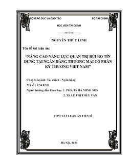 Tóm tắt Luận án Nâng cao năng lực quản trị rủi ro tín dụng tại ngân hàng thương mại cổ phần kỹ thương Việt Nam