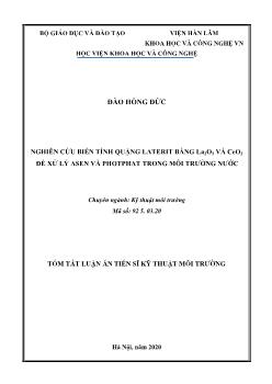 Tóm tắt Luận án Nghiên cứu biến tính quặng laterit bằng La2O3 và CeO2 để xử lý asen và photphat trong môi trường nước