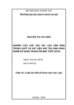 Tóm tắt Luận án Nghiên cứu chế tạo vật liệu dẫn điện trong suốt và vật liệu hấp thụ ánh sáng nhằm sử dụng trong pin mặt trời cztse