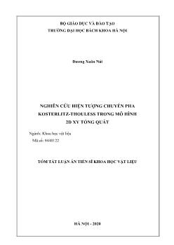 Tóm tắt Luận án Nghiên cứu hiện tượng chuyển pha kosterlitz - Thouless trong mô hình 2d xy tổng quát