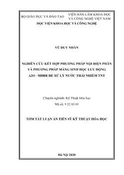 Tóm tắt Luận án Nghiên cứu kết hợp phương pháp nội điện phân và phương pháp màng sinh học lưu động A2O – Mbbr để xử lý nước thải nhiễm TNT