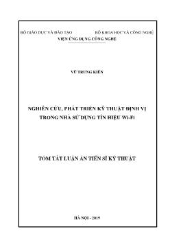 Tóm tắt Luận án Nghiên cứu, phát triển kỹ thuật định vị trong nhà sử dụng tín hiệu wi - Fi