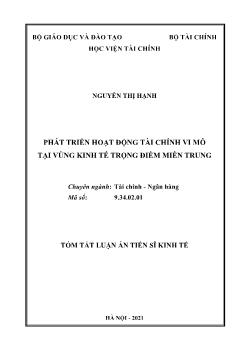 Tóm tắt Luận án Phát triển hoạt động tài chính vi mô tại vùng kinh tế trọng điểm miền trung