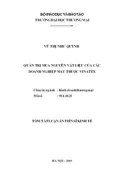 Tóm tắt Luận án Quản trị mua nguyên vật liệu của các doanh nghiệp may thuộc vinatex