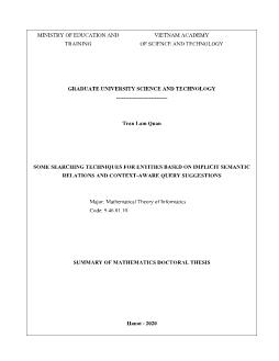 Tóm tắt Luận án Some searching techniques for entities based on implicit semantic relations and context - Aware query suggestions