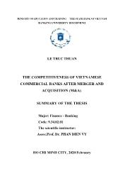 Tóm tắt Luận án The competitiveness of Vietnamese commercial banks after merger and acquisition (m&a)