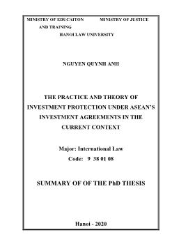 Tóm tắt Luận án The practice and theory of investment protection under asean’s investment agreements in the current context