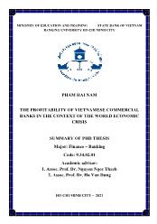 Tóm tắt Luận án The profitability of Vietnamese commercial banks in the context of the world economic crisis