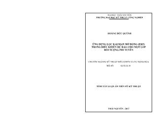 Tóm tắt Luận án Ứng dụng lọc kalman mở rộng (ekf) trong điều khiển dự báo cho một lớp đối tượng phi tuyến