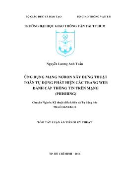 Tóm tắt Luận án Ứng dụng mạng nơron xây dựng thuật toán tự động phát hiện các trang web đánh cắp thông tin trên mạng (phishing)