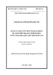 Tóm tắt Luận văn Quản lý nhà nước đối với hoạt động du lịch trên địa bàn tỉnh Bò Kẹo, nước Cộng hòa dân chủ nhân dân Lào