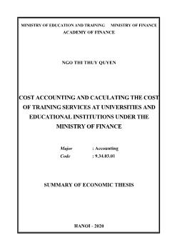 Cost accounting and caculating the cost of training services at universities and educational institutions under the ministry of finance