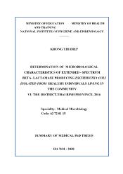 Determination of microbiological characteristics of extended - Spectrum beta- lactamase producing escherichia coli isolated from healthy individuals living in the community vu thu district Thai Binh province, 2016