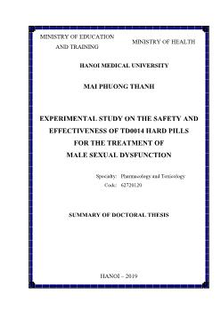 Experimental study on the safety and effectiveness of td0014 hard pills for the treatment of male sexual dysfunction